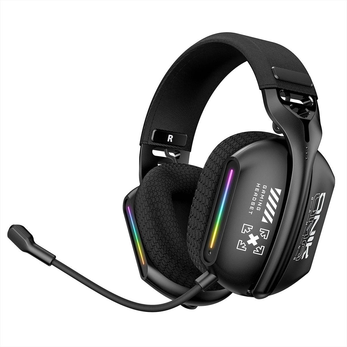 ONIKUMA GT808 Gaming Headset with sleek black design, RGB lighting, and noise-isolating ear cups for an enhanced gaming experience.